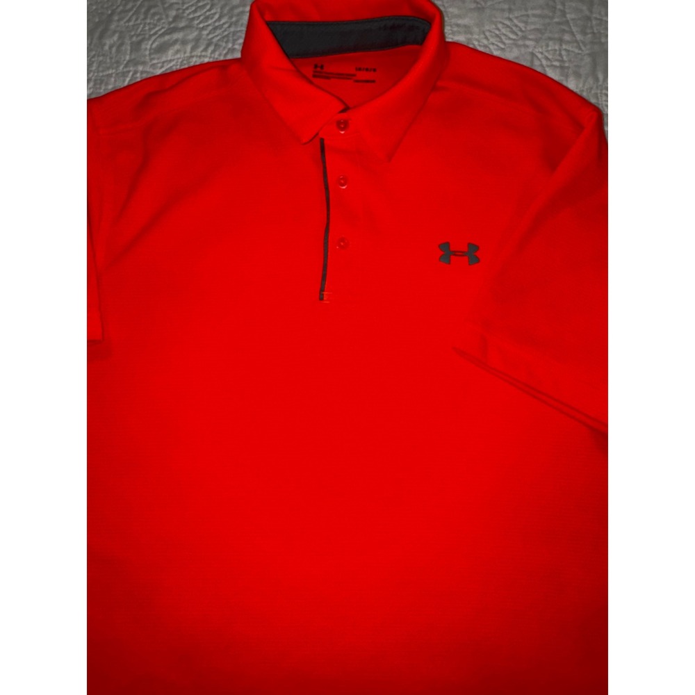 Under Armour Mens HeatGear Loose Fit Polo Shirt Orange Short Sleeve Large - Picture 3 of 6
